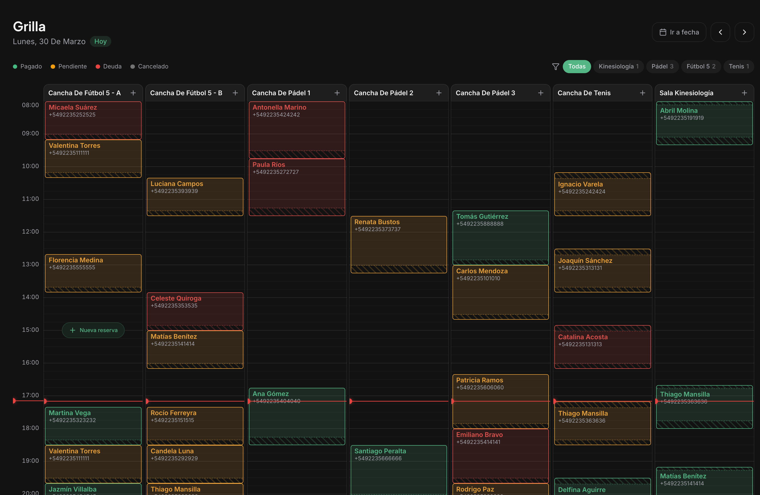 Grilla de turnos en tiempo real