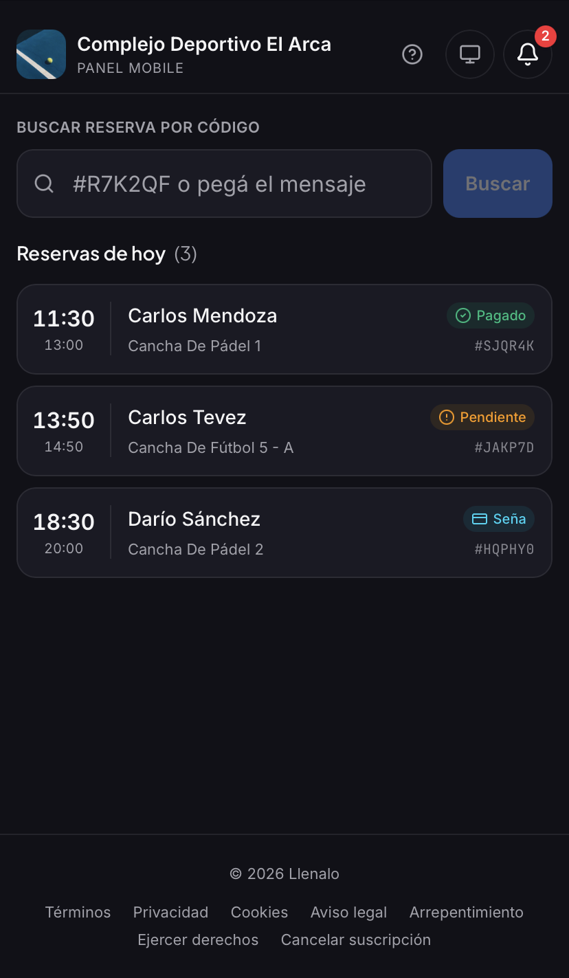 Panel mobile del operador (/m)